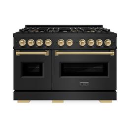 ZLINE - Autograph 48 in. 6.7 cu. ft. Classic Freestanding Gas Range with DuoPro Cooktop in Black Steel and Bronze Accents - Black Stainless Steel
