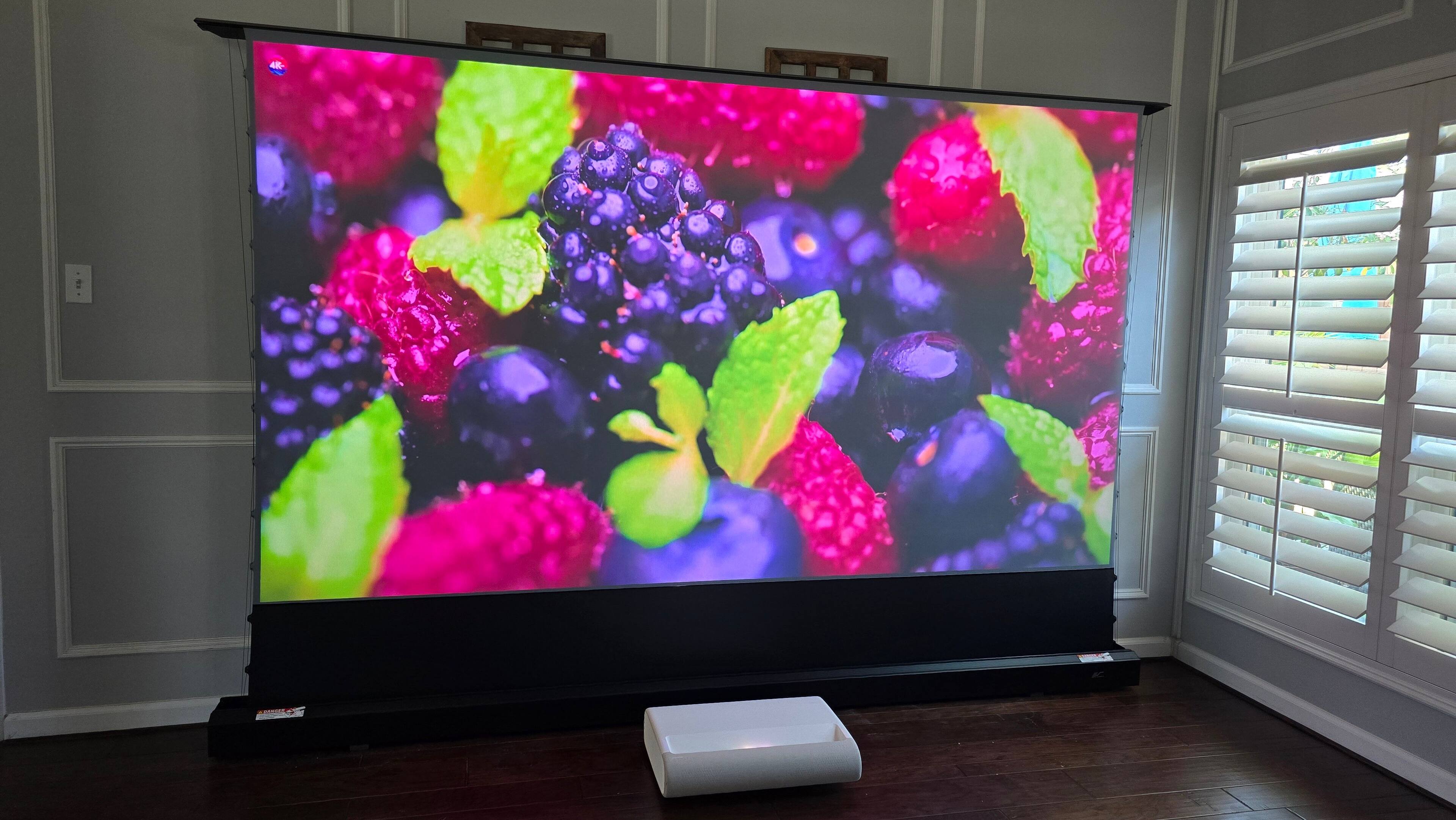 Alt View 10. Elite Screens - Kestrel Tab-Tension CLR5,126",16:9,Electric Floor-Rising CeilingLightRejecting Ultra-Short Throw Screen, FTE126H3-CLR5.