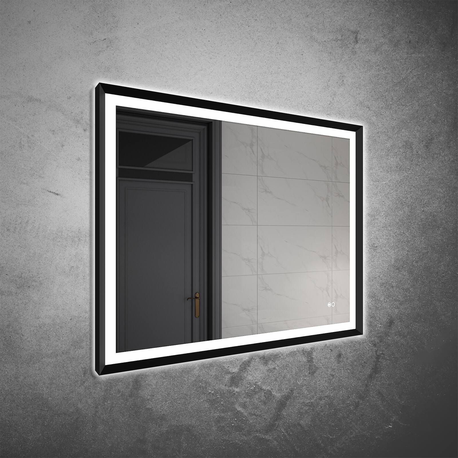 Back. WELLFOR - 40 in W x 32 in. H Rectangular Single Aluminum Framed Anti-Fog LED Light Wall Bathroom Vanity Mirror - Matte Black.