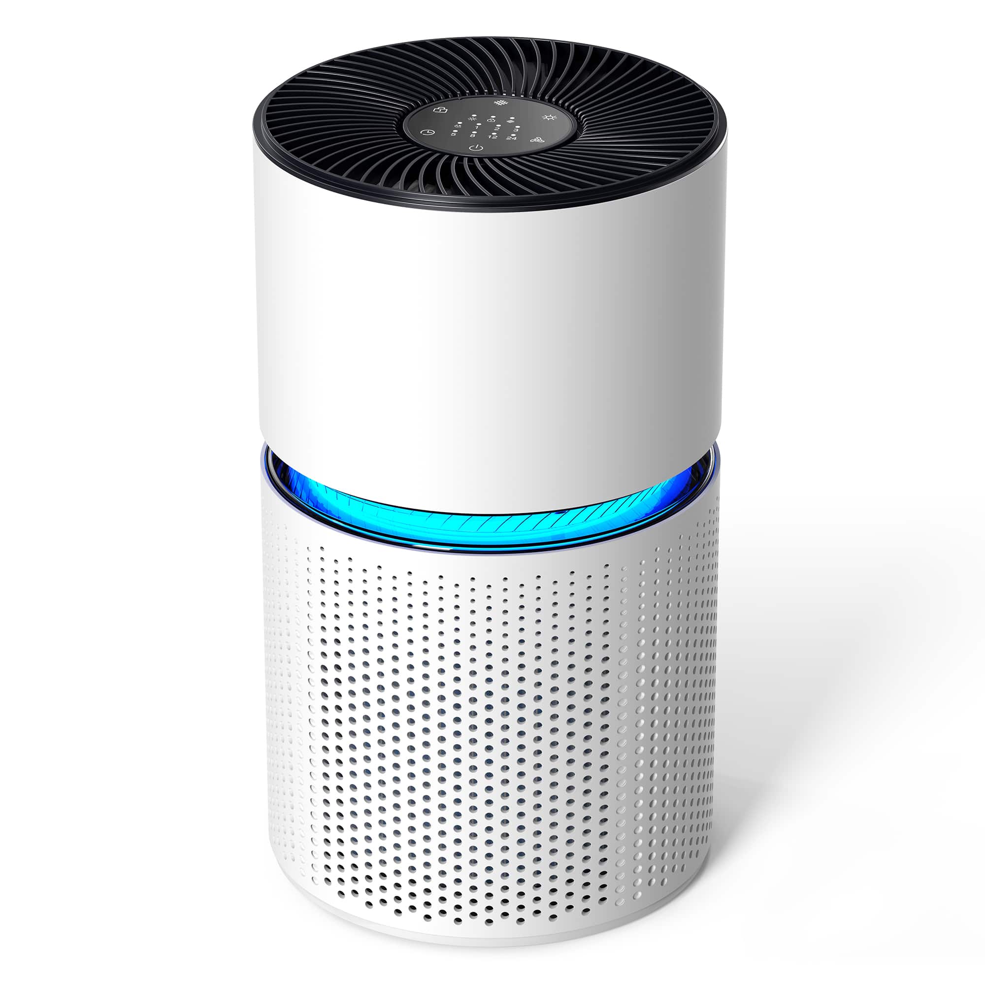 POMORON - Air Purifier for Bedroom & Home Office, Sleep Mode, 4 Fan Speeds, 5/8/12/24H Timer, Display Lock, Ambient Light - White