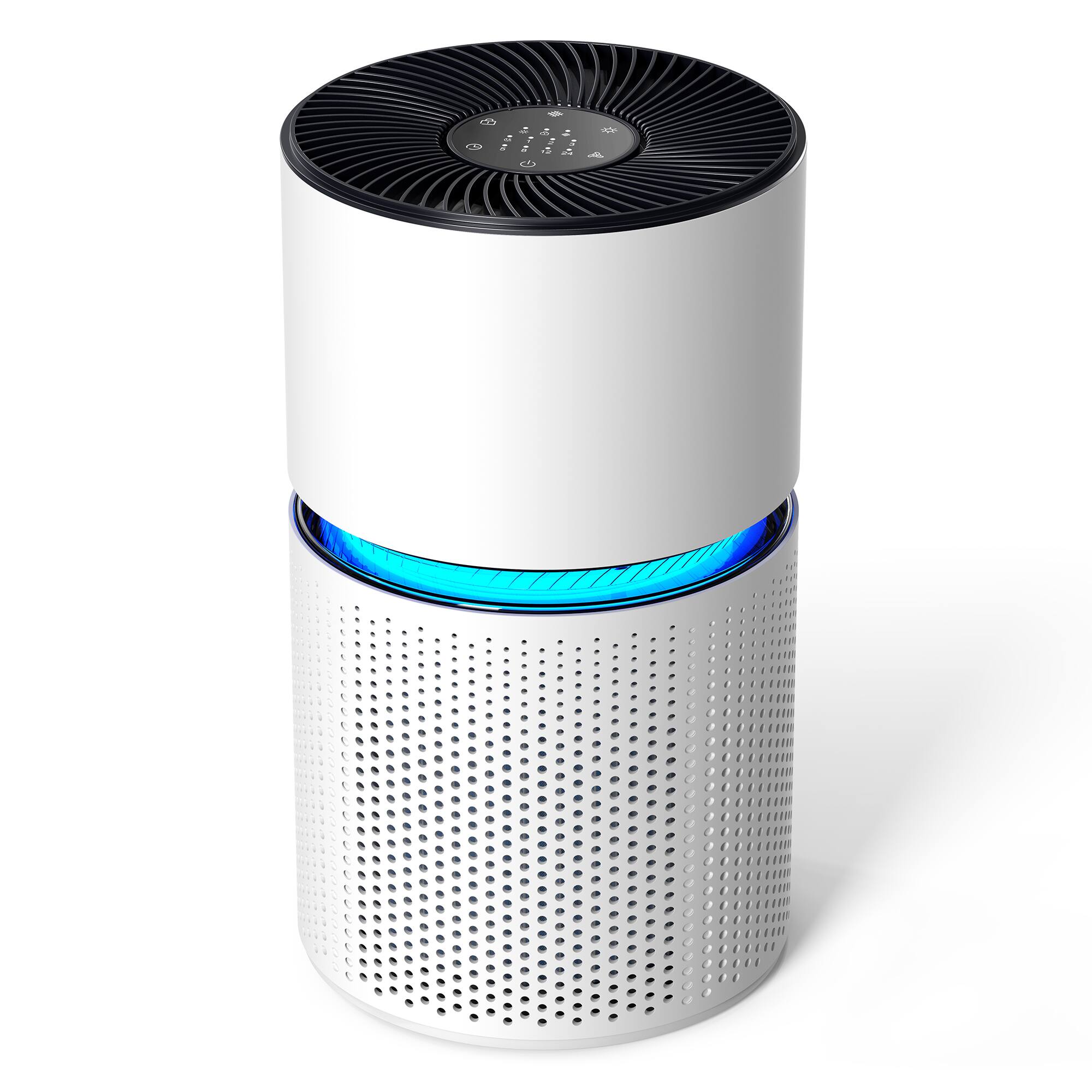 Front. POMORON - Air Purifier for Bedroom & Home Office, Sleep Mode, 4 Fan Speeds, 5/8/12/24H Timer, Display Lock, Ambient Light - white.