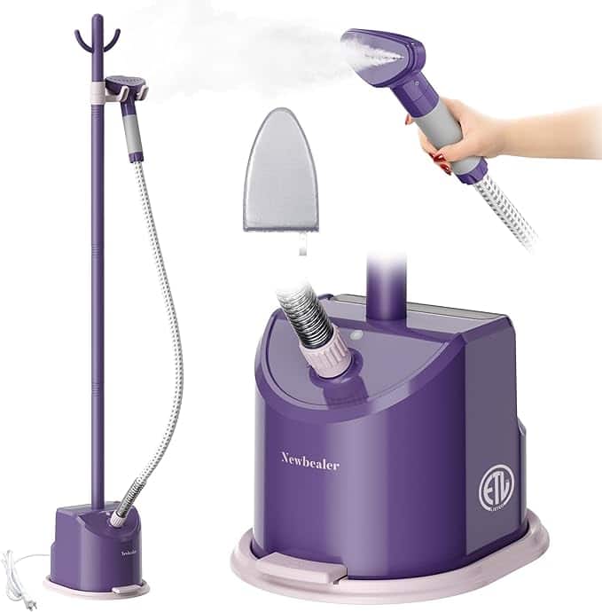 Front. Newbealer - 1500W Full-Size Garment Steamer | 60 Min Runtime | Auto Shut-Off | Foot Pedal | for Clothes, Curtains & Bedding - Purple.