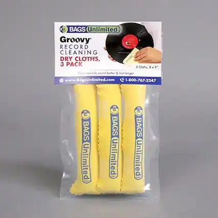 BAGS Unlimited
Groovy RECORD CLEANING DRY CLOTHS, 3 PACK
3 Cloths, 8" x 9"
Clean records sound better & last longer
www.BagsUnlimited.com
1-800-767-2247
BAGS Unlimited
BAGS Unlimited
BAGS Unlimited