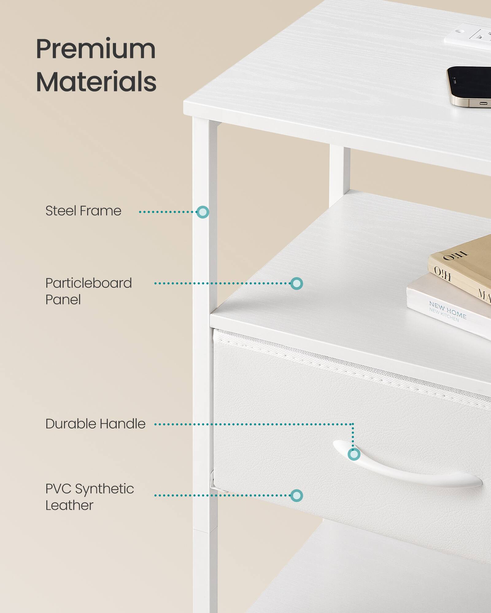 Premium Materials  
- Steel Frame  
- Particleboard Panel  
- Durable Handle  
- PVC Synthetic Leather
