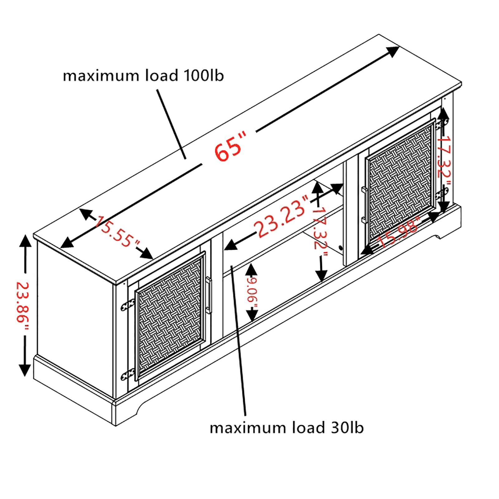 maximum load 100lb  
65"  
23.86"  
15.55"  
23.23"  
17.32"  
9.06"  
15.98"  
98  
17.32"  
maximum load 30lb