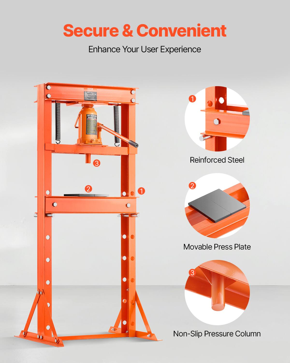 VEVOR Hydraulic Shop Press, 20 T H Frame Shop Press with Press Plate ...