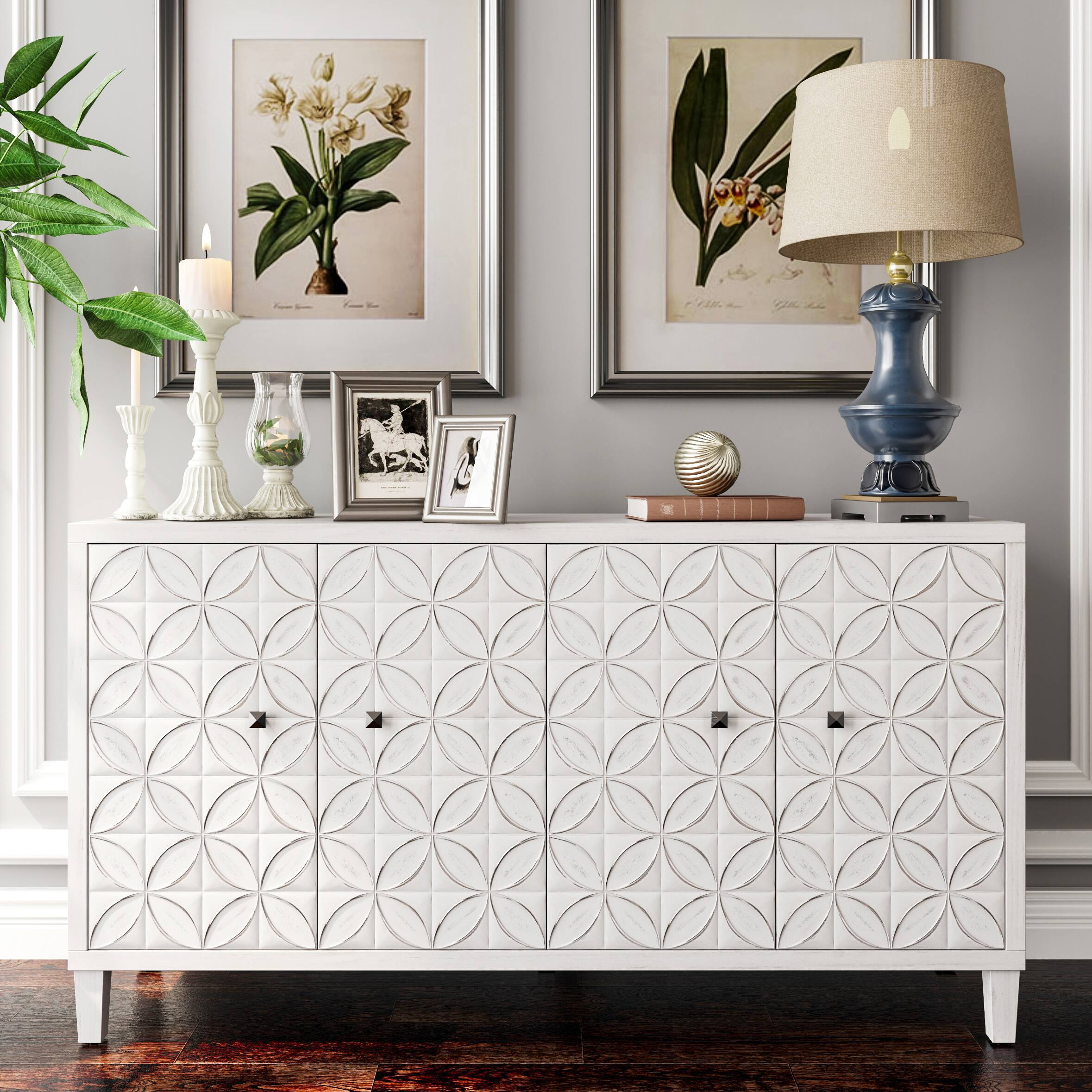 Front. APRILSOUL - Accent Cabinet 4 Door Wooden Cabinet for Living Room Entryway Hallway Office Kitchen and Dining Room White Wash - White Washed.