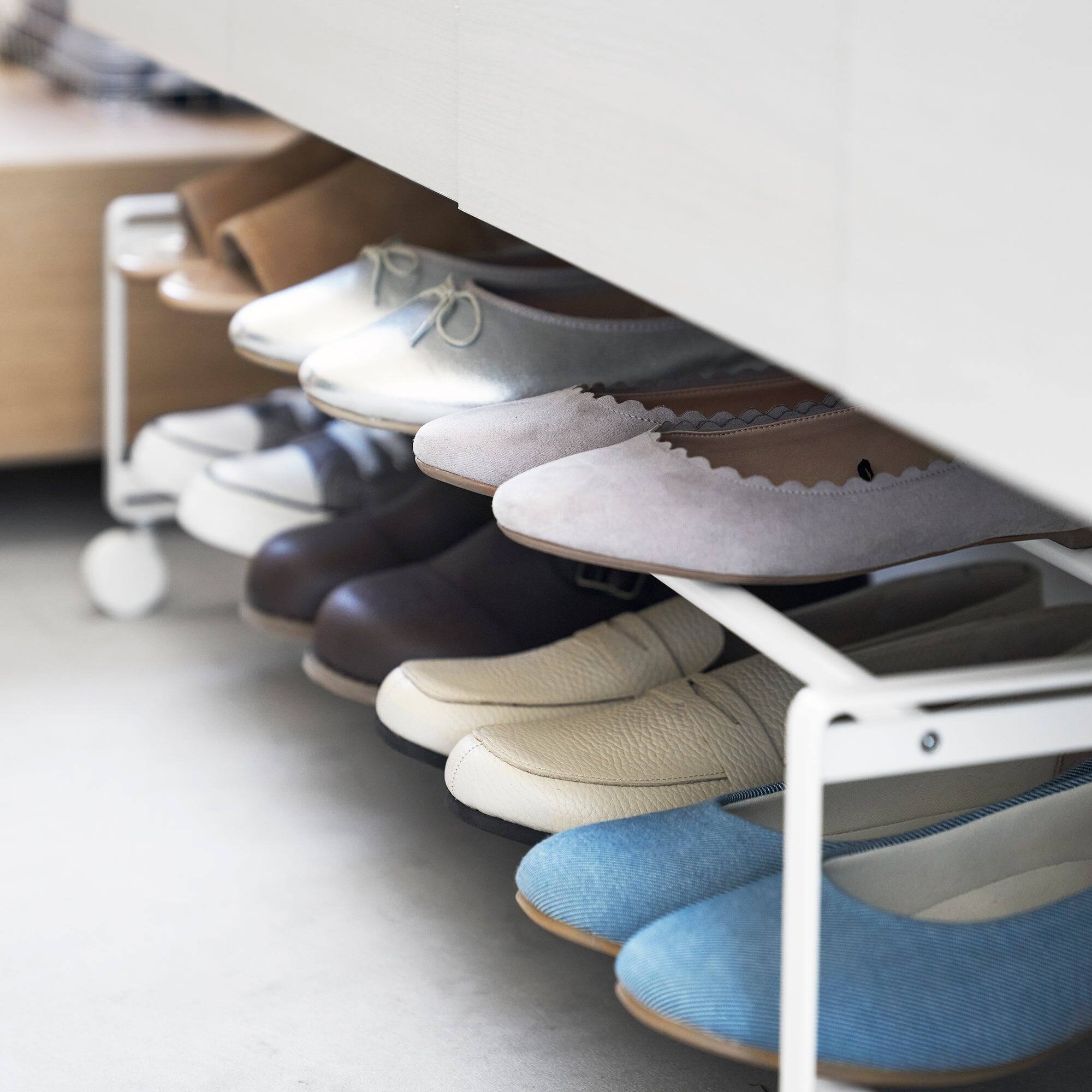 Alt View 1. Yamazaki Home - Two-Tier Rolling Shoe Rack (" H)  - Steel - Black.