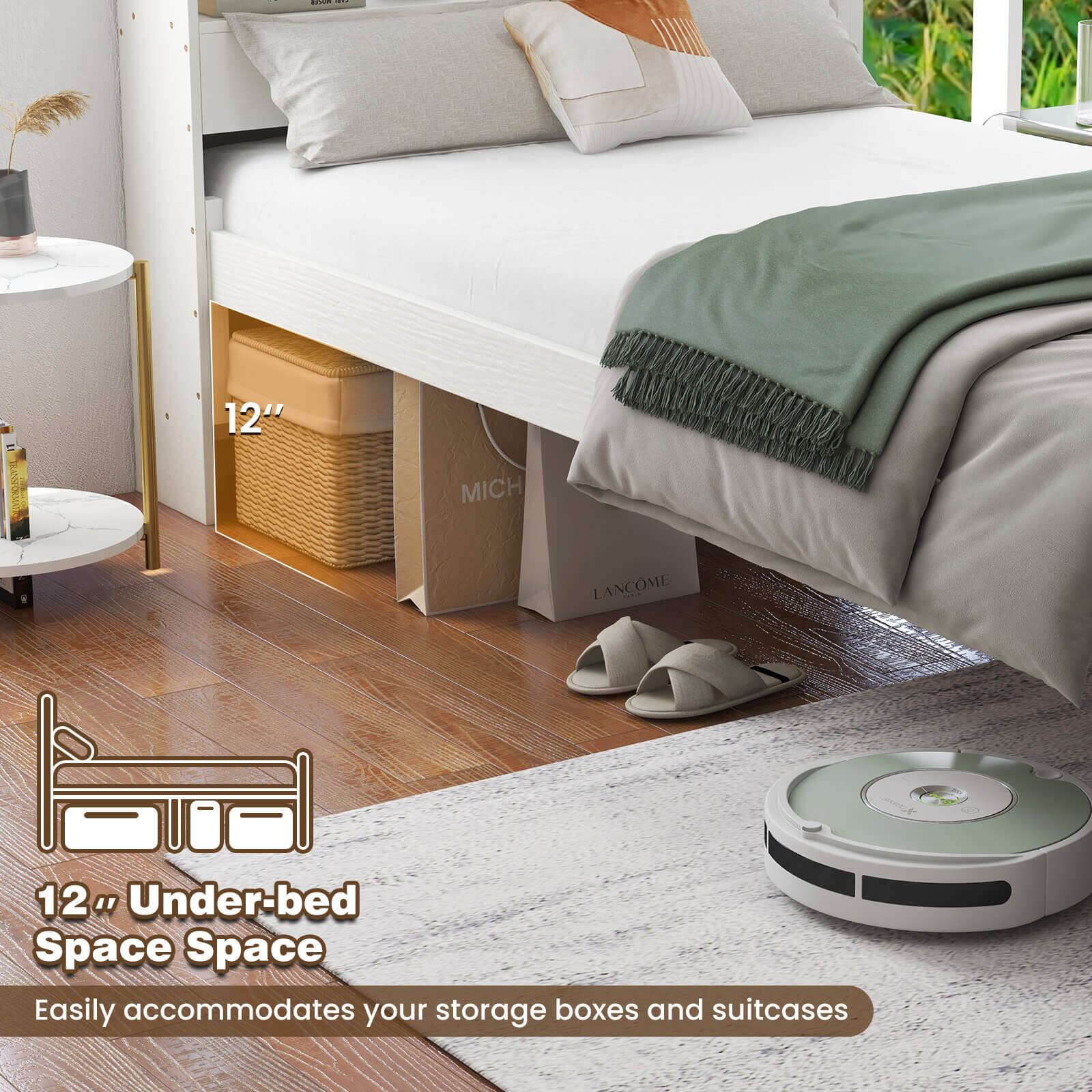 12" Under-bed Space  
Easily accommodates your storage boxes and suitcases