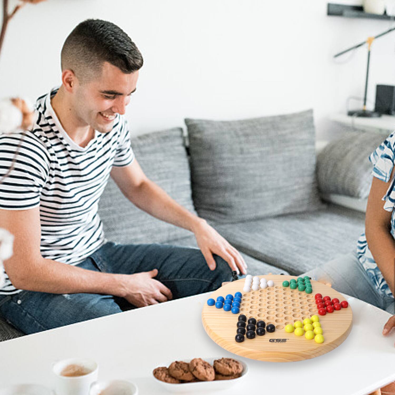 Alt View 3. GSE Games & Sports Expert - 15" Jumbo Oak Wood Chinese Checkers Board Game Set with Colorful Glass Marbles, Classic Board Game.