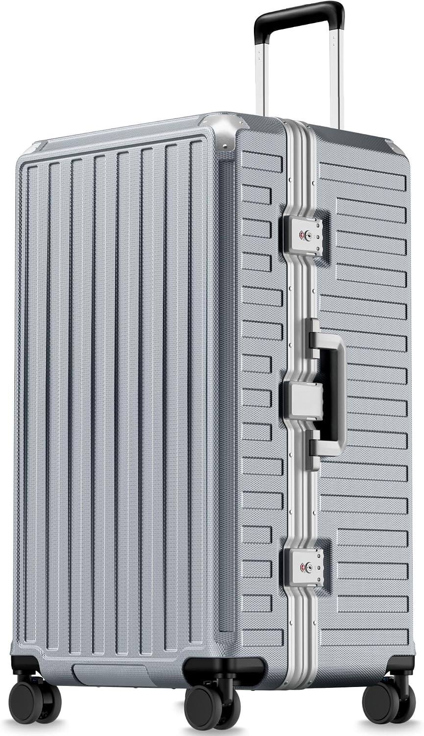 LUGGEX - 30 Inch Checked Luggage with TSA Lock, Aluminum Frame Zipperless Suitcase 8010S - ZX-Core - Silver