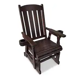 Fortune Candy - Wooden Patio Glider for One Person, with High Back and Deep Contoured Seat, Solid Fir Wood, Heavy Duty 600 LBS - Deep Brown