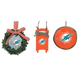 The Memory Company - Miami Dolphins Three-Pack Wreath, Sled & Circle Ornament Set - Multicolor
