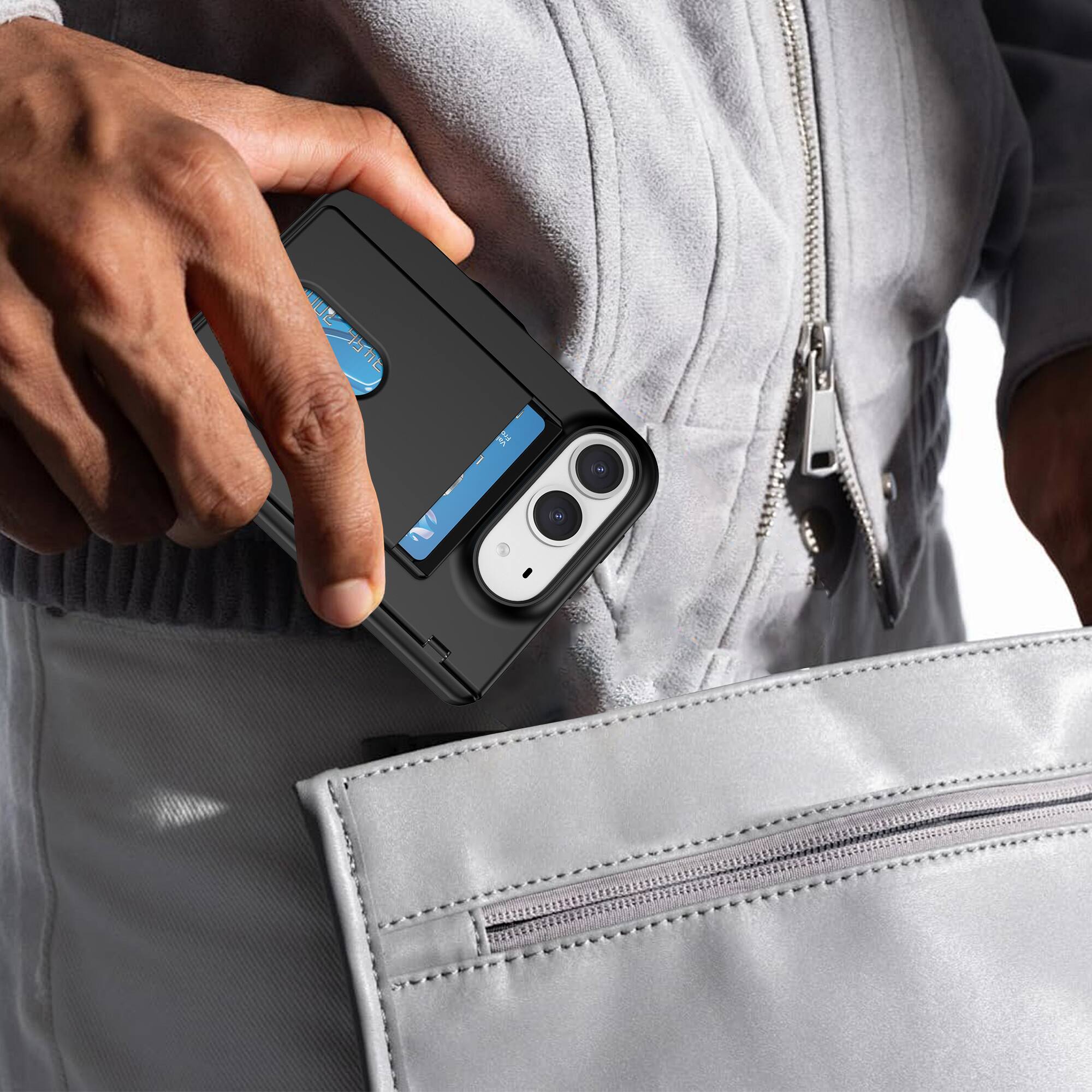 Alt View 3. Dteck - For Apple iPhone Duo Wallet Case Built-in Screen Protector,Shockproof Rugged Card Slot Cover Hinge Protection - Black.
