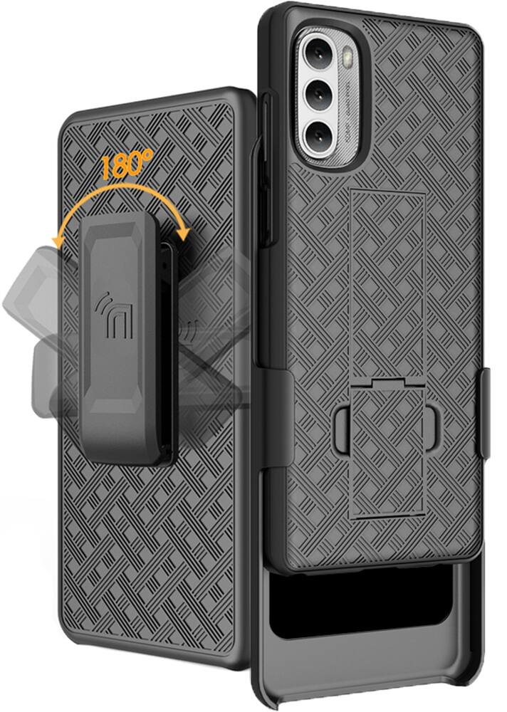 Front. Nakedcellphone - Case with Stand and Belt Clip Holster for Motorola Moto G Stylus 4G (2022) - Black.