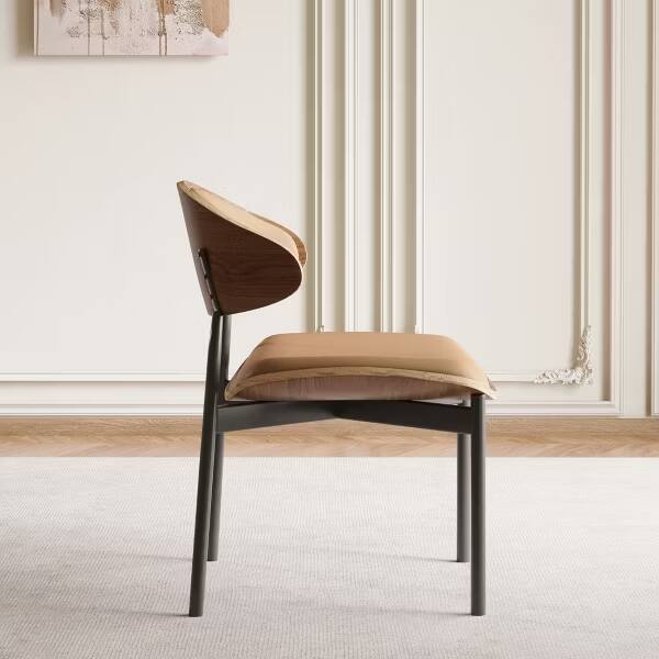 Alt View 2. luck idea - Mid-Century Dining Chairs, Curved PU Leather Upholstered Seat Back, Metal Legs Modern Side Chair for Kitchen Dining Room - brown.