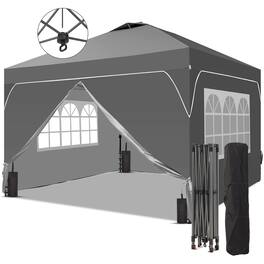 Ainfox - 10x10 FT Pop up Canopy Tent Shelter with 1-Button Push,4 Removable Sidewalls & Sandbags for Outdoor Events - Gray