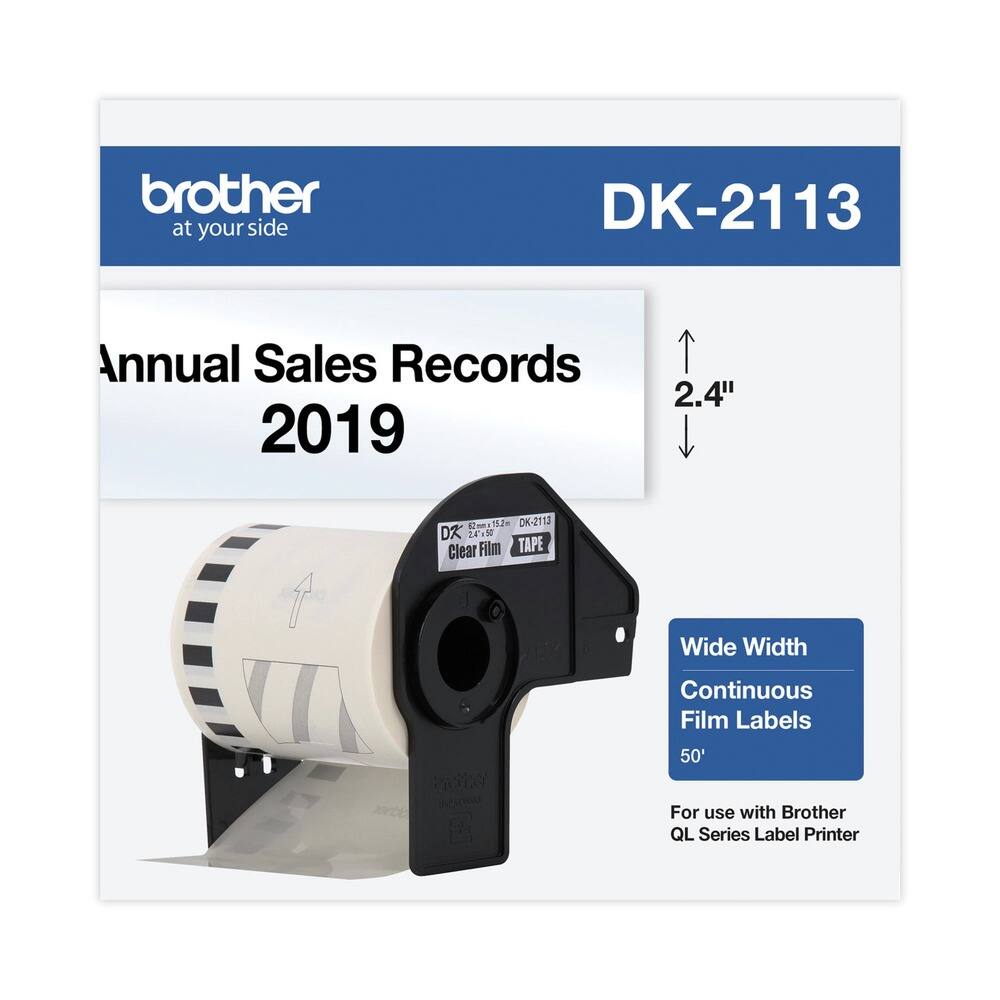 brother  
at your side  

DK-2113  

Annual Sales Records  
2019  

2.4"  

Wide Width  
Continuous Film Labels  
50'  

For use with Brother QL Series Label Printer