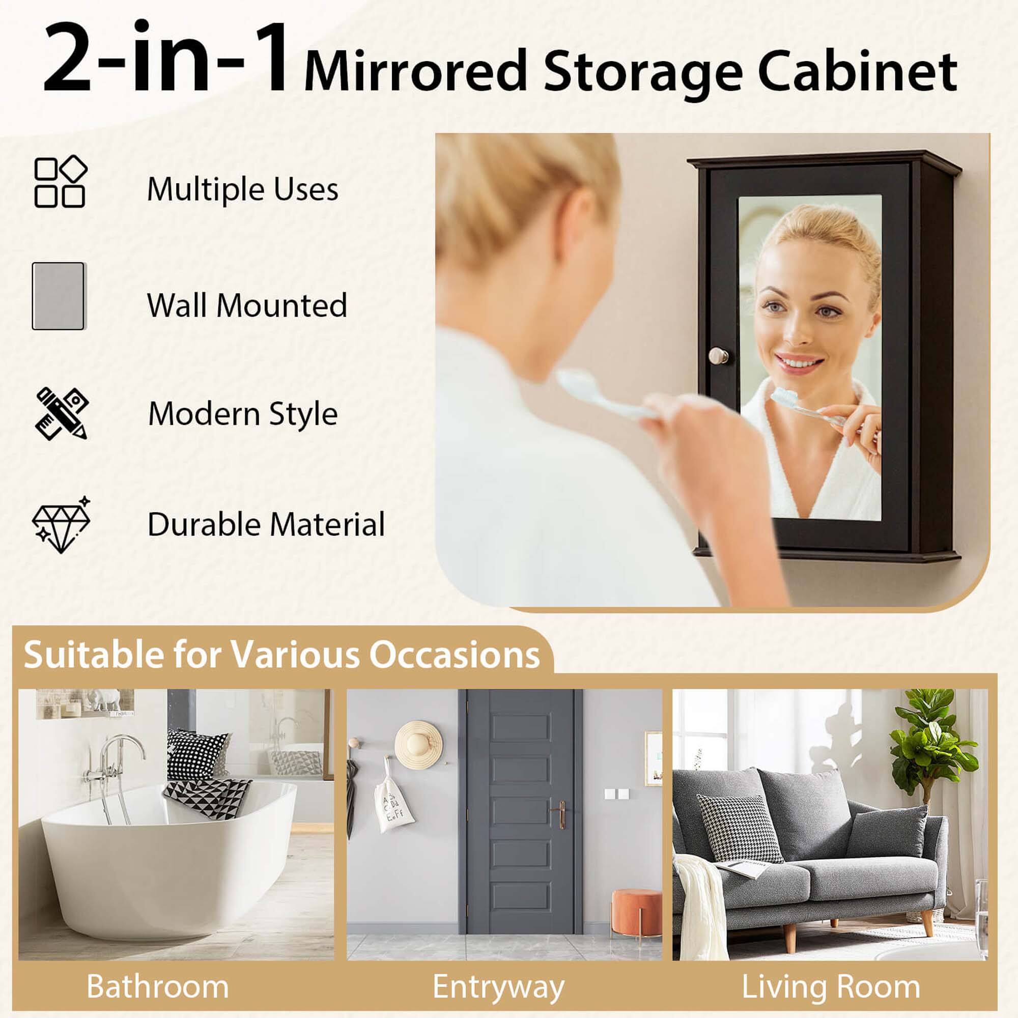 2-in-1 Mirrored Storage Cabinet

Multiple Uses  
Wall Mounted  
Modern Style  
Durable Material  

Suitable for Various Occasions  
Bathroom  
Entryway  
Living Room