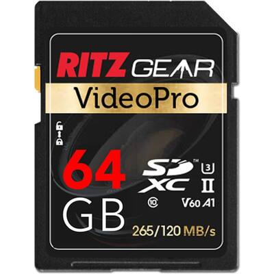Ritz Gear 64GB High Speed SDXC UHS II SD Card, C10, U3, V60, Full Ritz Gear 64GB High Speed SDXC UHS II SD Card, C10, U3, V60, Full