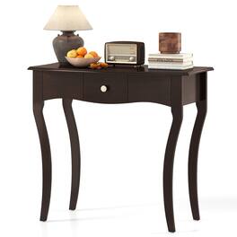 Gymax - Console Table w/ Drawer Solid Wood Frame Metal Drawer Guide Rails for Entrance - Brown