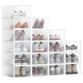 Songmics Home - Shoe Boxes, Shoe Storage Organizers Rack for Closet, Plastic Stackable Sneaker Containers Case, 18 Pack - Transparent and Cloud White