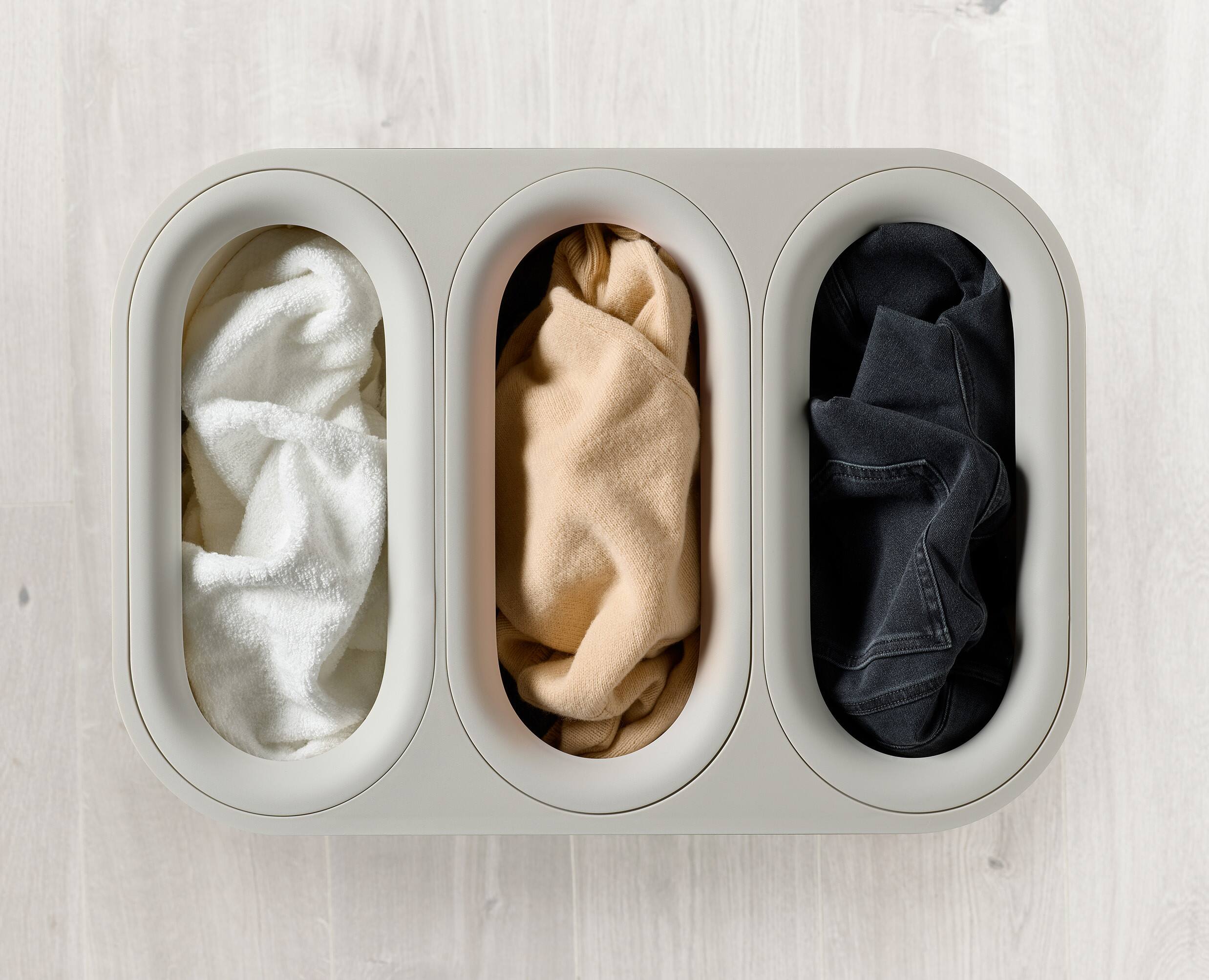 Alt View 1. Joseph Joseph - Tota Trio Luxe 90-liter Bamboo Laundry Separation Hamper - Ecru.