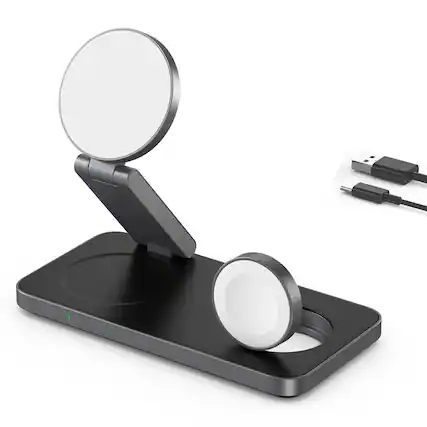 Front. Cluzine - 3-in-1 Multifunctional Wireless Charger Compatible with iPhone, Apple Watch & Earbuds.