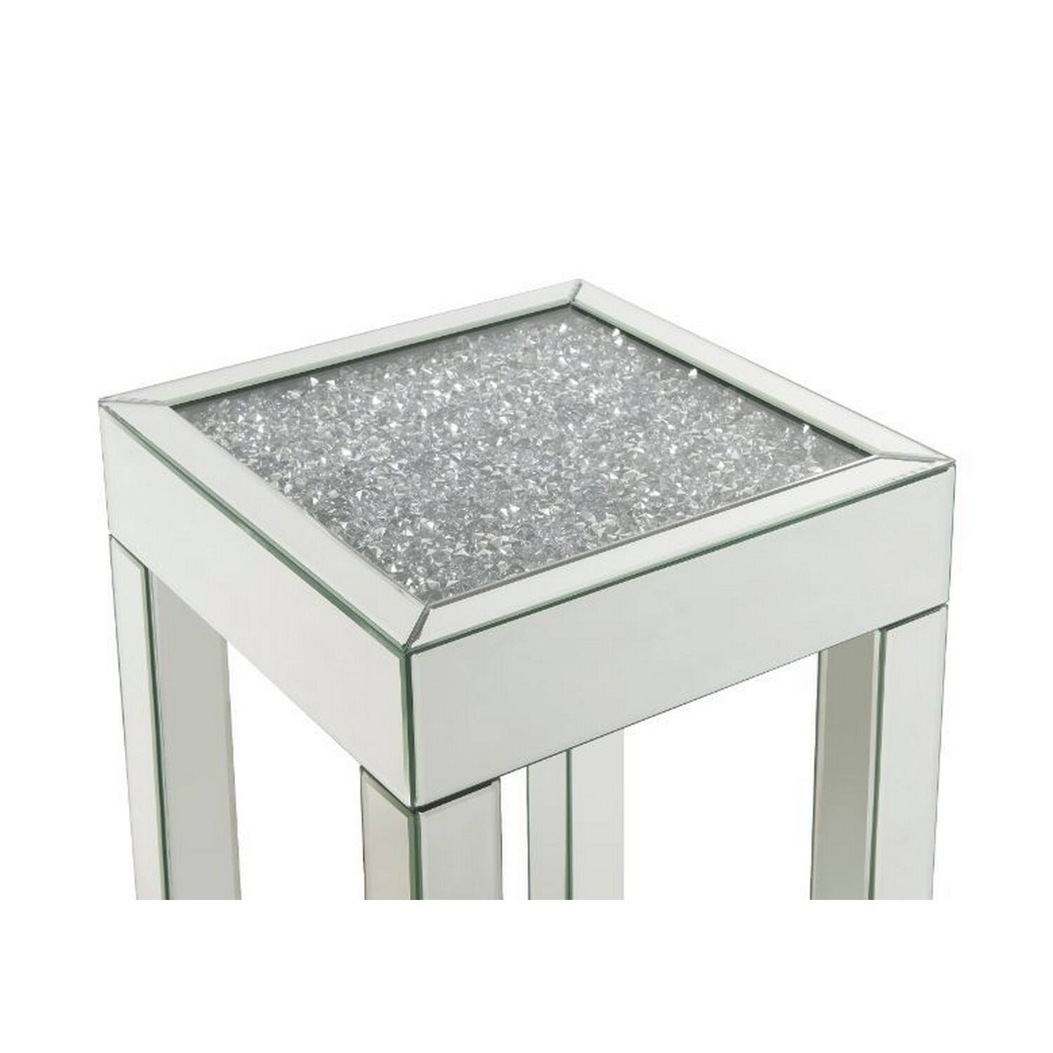 Alt View 2. Manhattan Lane - End Table with Faux Acrylic Diamond Top and Block Legs - Silver.