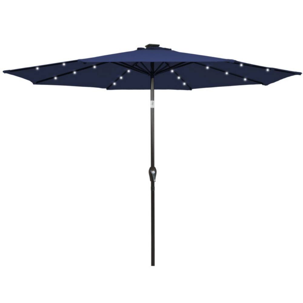 Back. Mondawe - 9 Feet Solar LED Lighted Patio Market Umbrella with Tilt Adjustment without Base - Dark Blue.