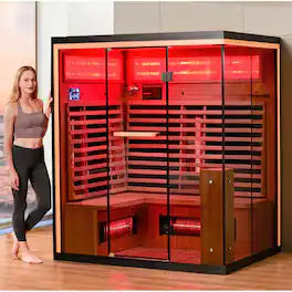 U-HOMY - 6-Person Canadian Hemlock Infrared Sauna with Low EMF Heating, Chromotherapy & Bluetooth Speaker - Wood Color