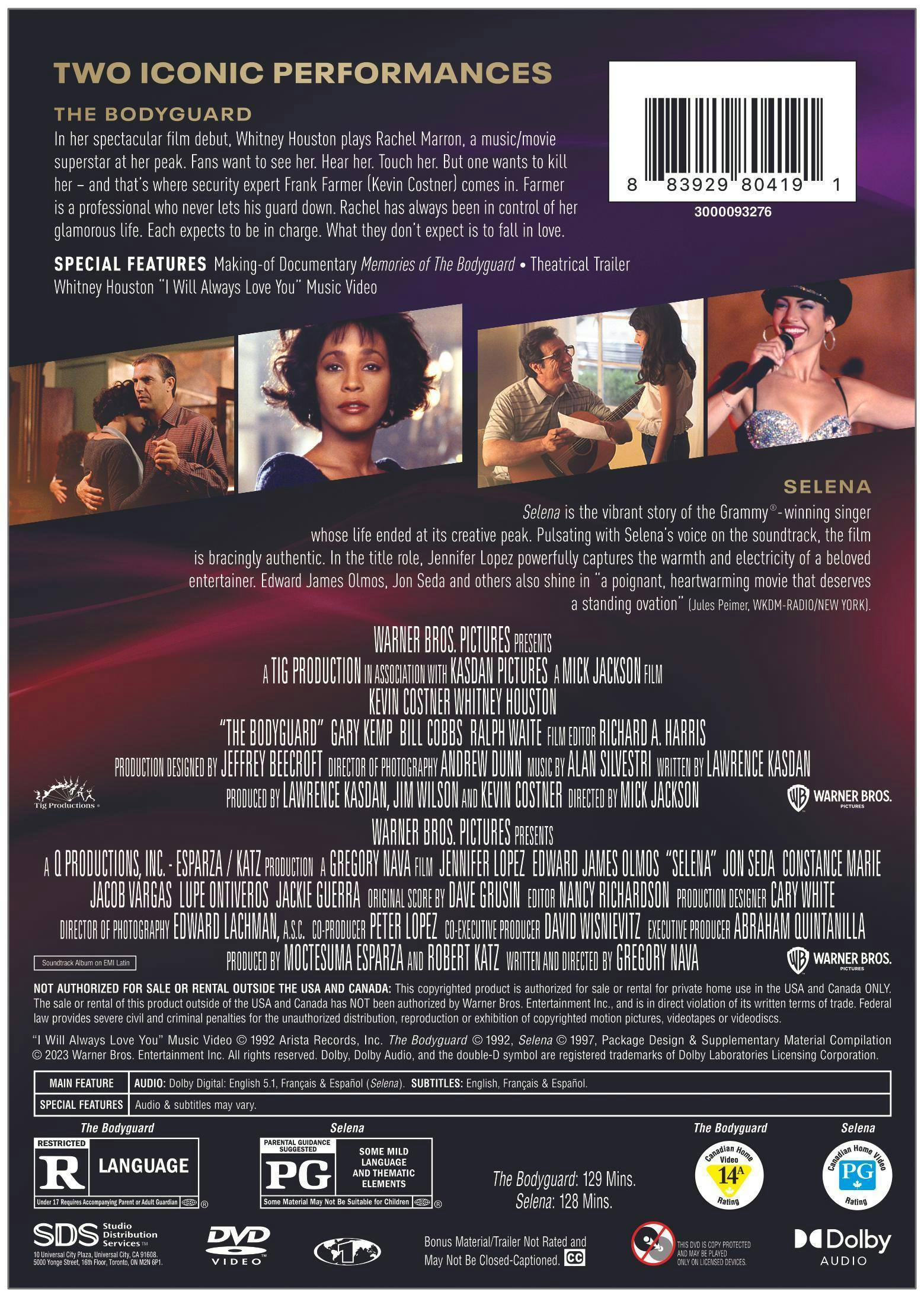 Back. Bodyguard, The/Selena (Double Feature) [DVD].