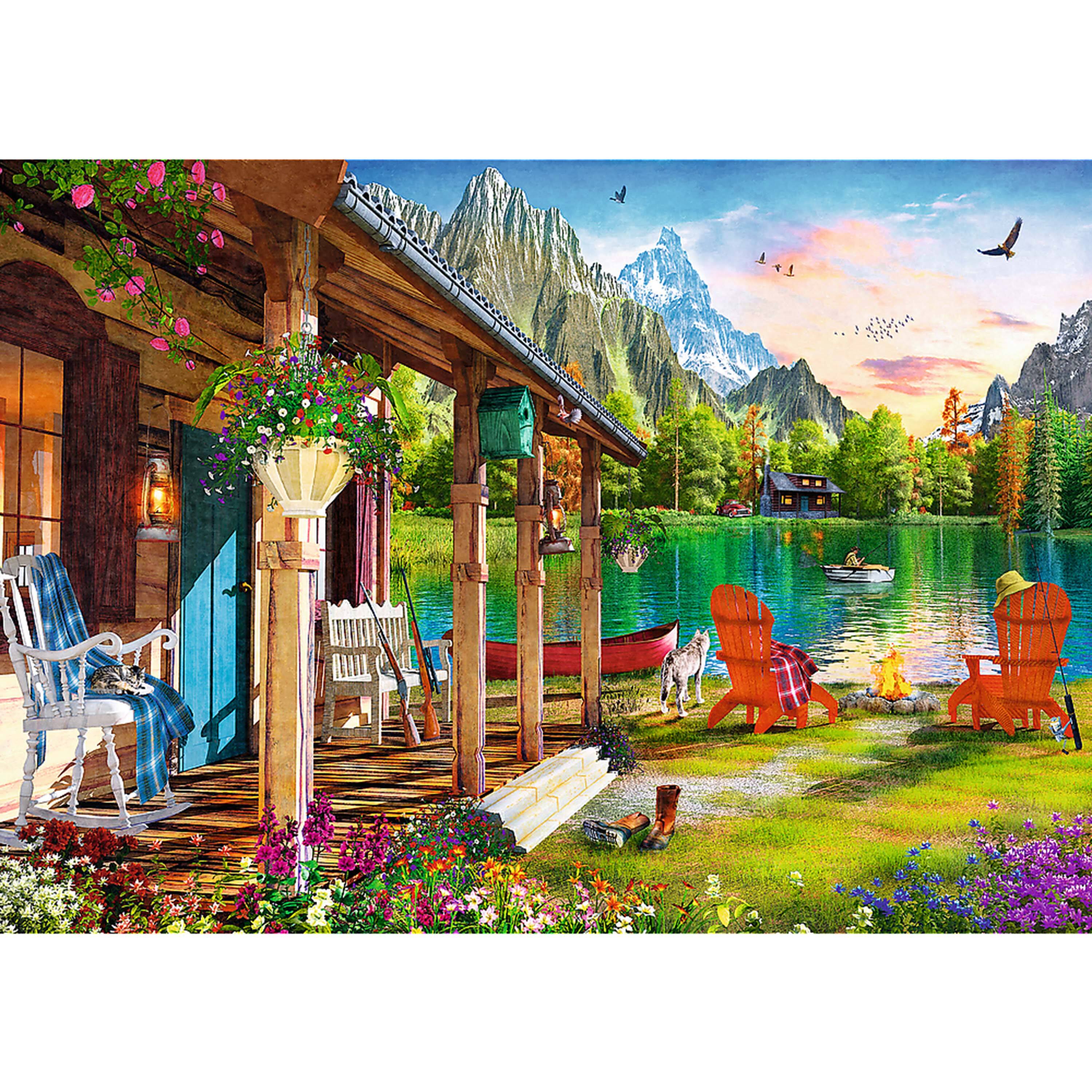 Angle. Trefl - Trefl Red 500 Piece Puzzle - Cabin in the Mountains.