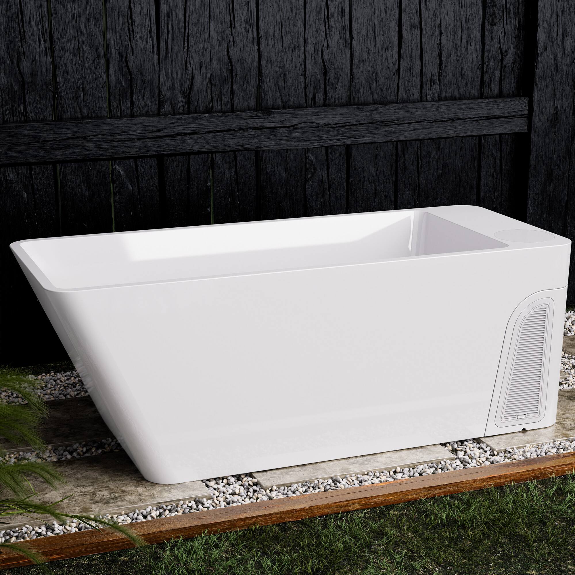 Back. Empava - All-in-one 77 in. x 31.5 in. Cold Plunge Bathtub 2 Jets Ice Bath Tub W/ Insulation Lid - Chiller - Heater in White - White.
