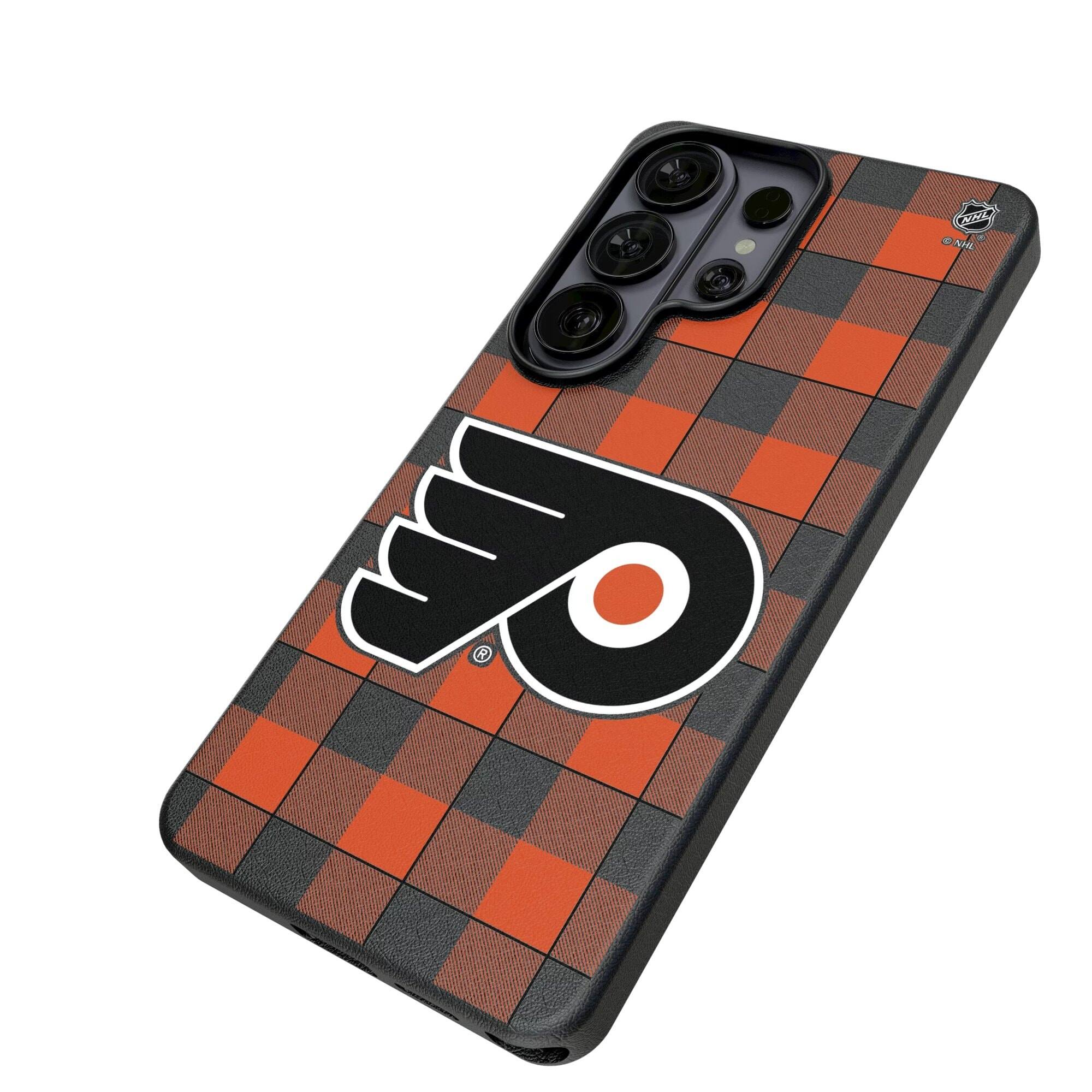 Alt View 1. Keyscaper - Philadelphia Flyers Plaid Galaxy Magnetic Bump Case - S25 Ultra - Black.
