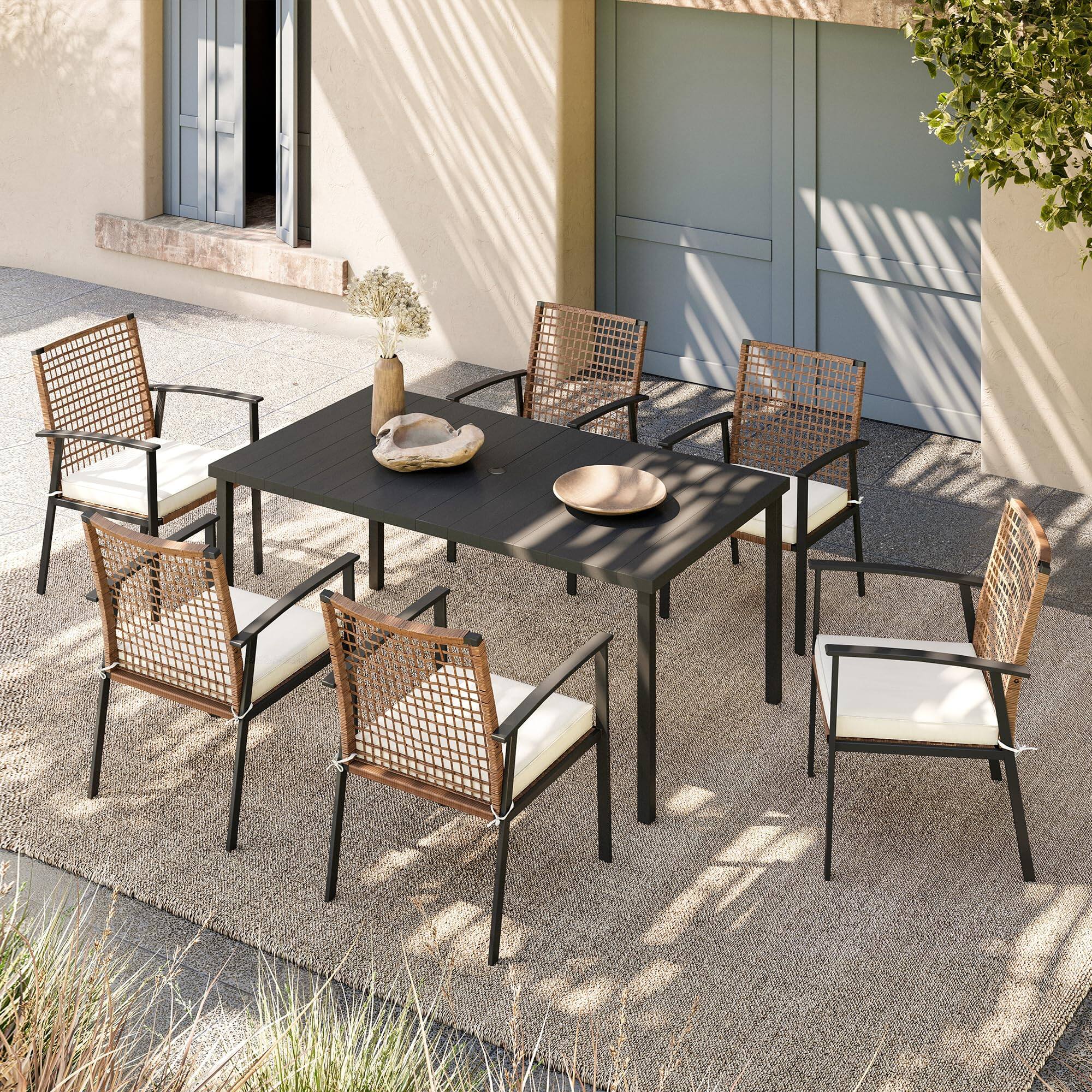 Angle. Decksplore - 7 Pieces Patio Dining Set Outdoor Furniture Set with Soft Cushion  Conversation Set - Black.