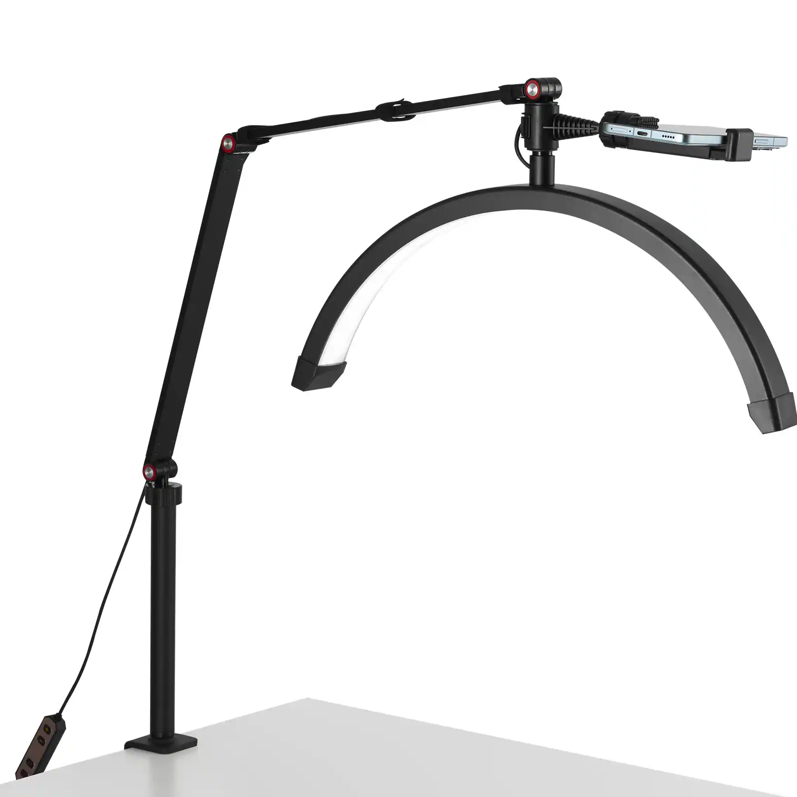 Alt View 5. VEVOR - Nail Desk Light, 20 W Clip on Half Moon Lash Light with Phone Holder, Adjustable Brightness and Color Temperature - Black.