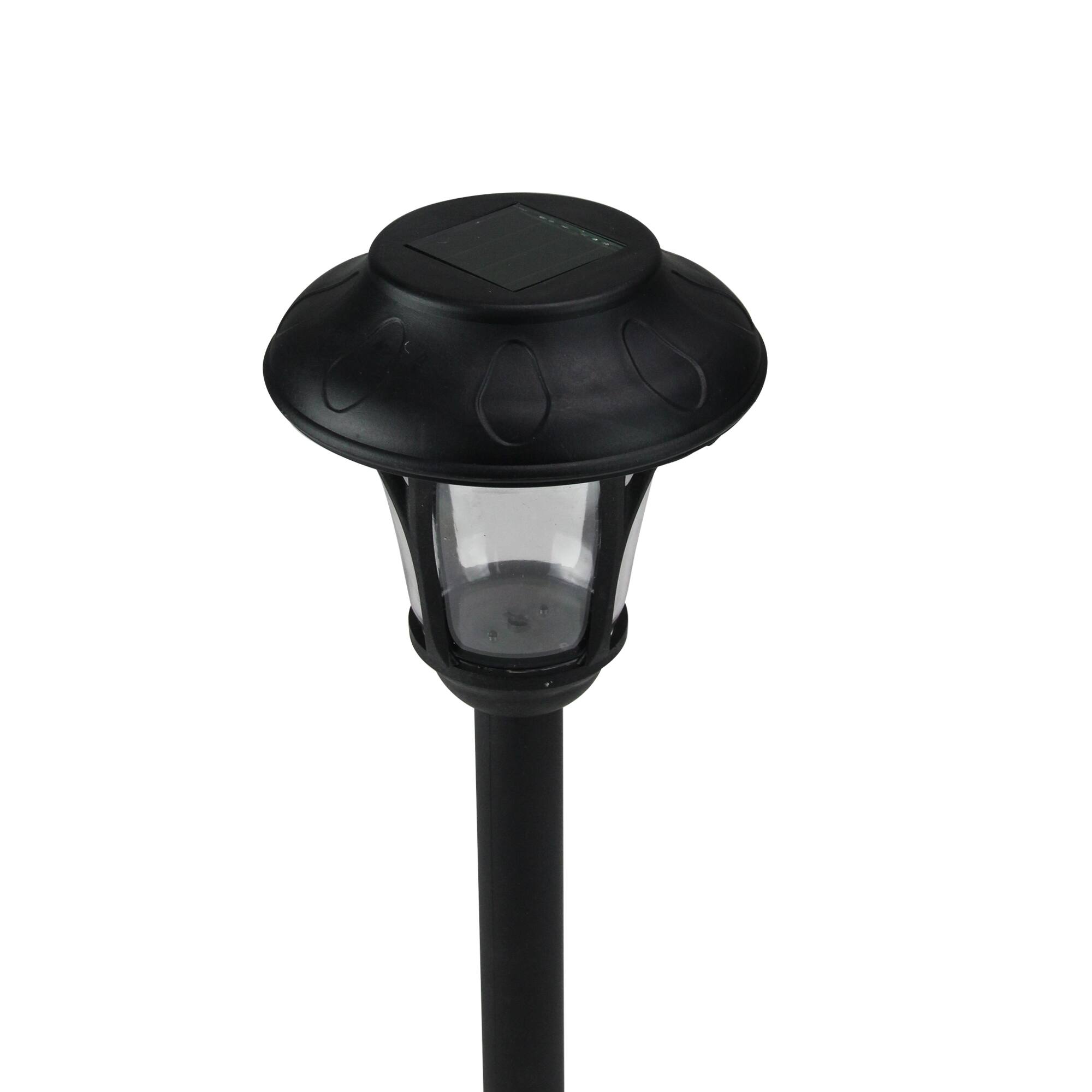 Alt View 2. Northlight - 12" Black Lantern Solar Light with White LED Light and Lawn Stake - Black.