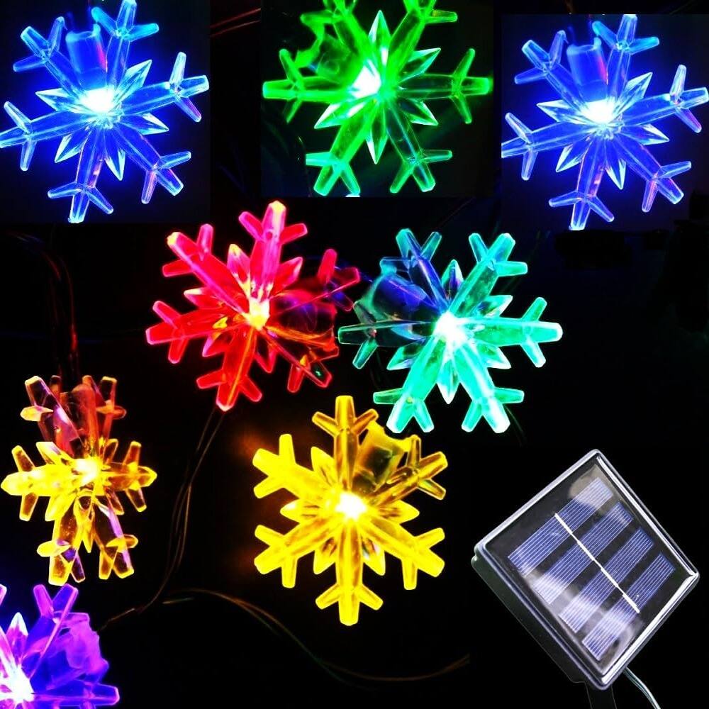 Front. Schertz - Outdoor Waterproof 36-foot 60-LED Solar Fairy Snowflake String Lights - Snowflake-Multicolor-60LED.