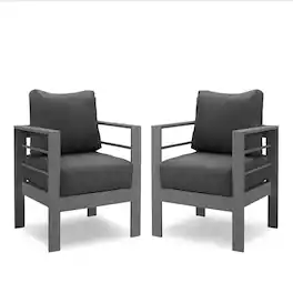 Mondawe - 2-Pack 28" Aluminum Patio Armchairs with Cushions and Black Frame - Gray