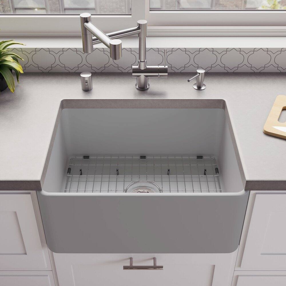 Alt View 4. Alfi - ALFI brand Gray Matte Smooth Apron 24 x 18 Single Bowl Fireclay Farm Sink - Gray.