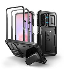 Front. Dexnor - Hard Shell Case for Samsung Galaxy A27 5G with 2 Front Frame & Built-in Magnetic Slide Camera Cover & Kickstand - Black.