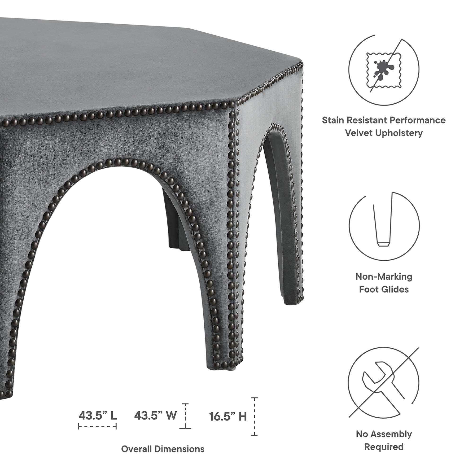 - Stain Resistant Performance Velvet Upholstery
- Non-Marking Foot Glides
- Overall Dimensions: 43.5" L x 43.5" W x 16.5" H
- No Assembly Required