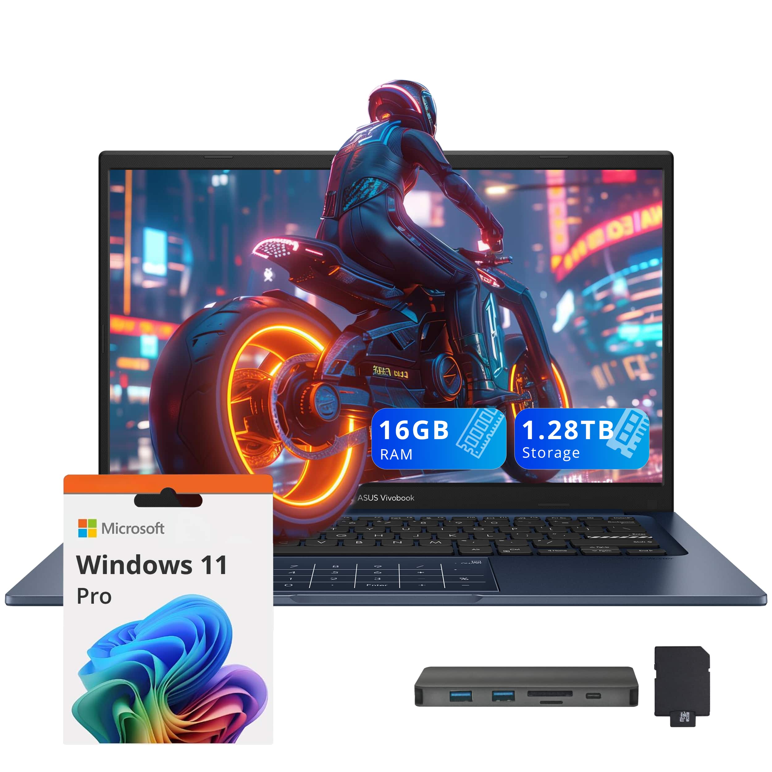 ASUS - Vivobook 14" FHD Business Laptop,Intel i5-1334U,16GB RAM,1TB SSD+128GB Docking Station Set,Win 11 Pro - Blue