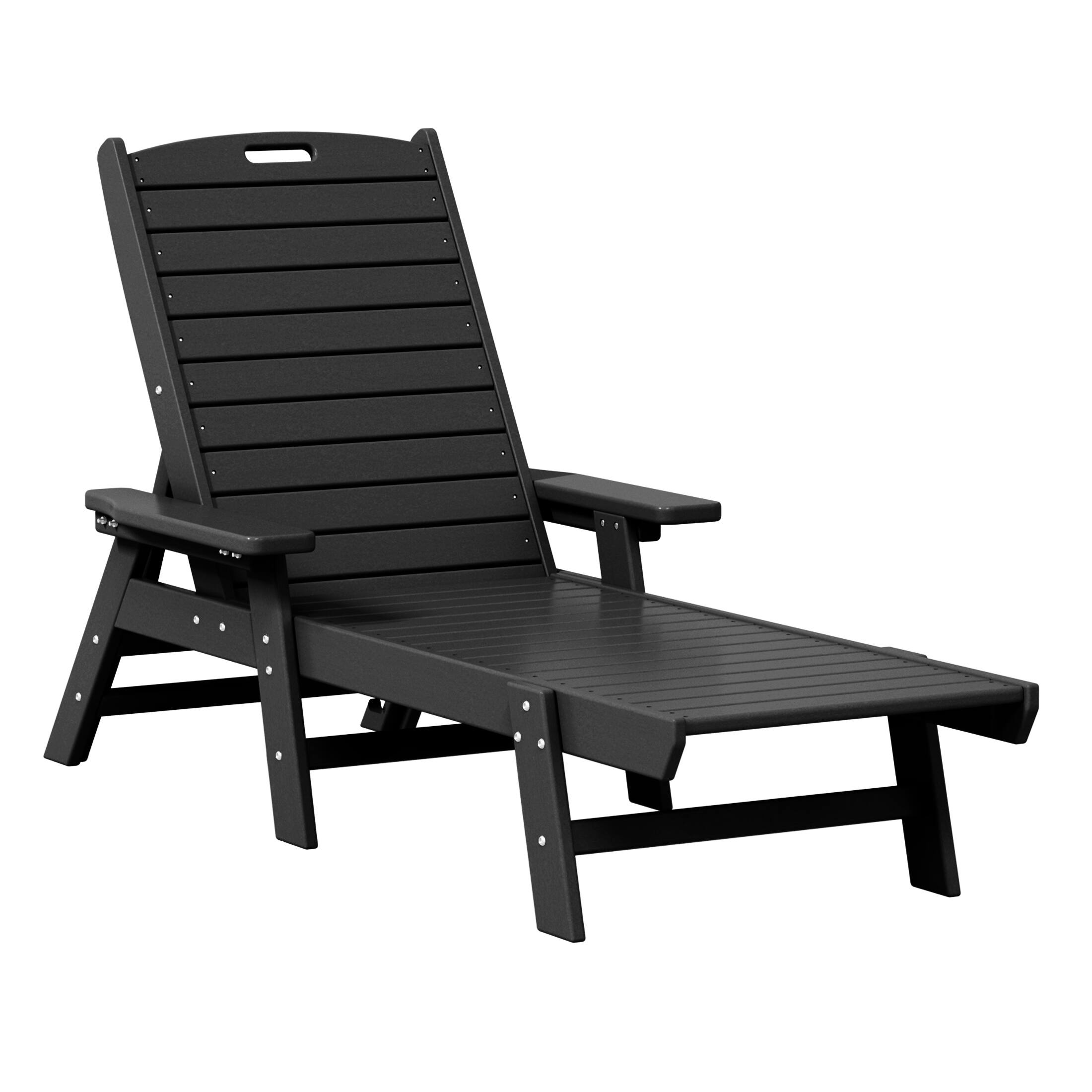 Left. WestinTrends - WestinTrends Malibu 3 piece Set Poly Adirondack Outdoor Chaise Lounges with Side Table - Black.