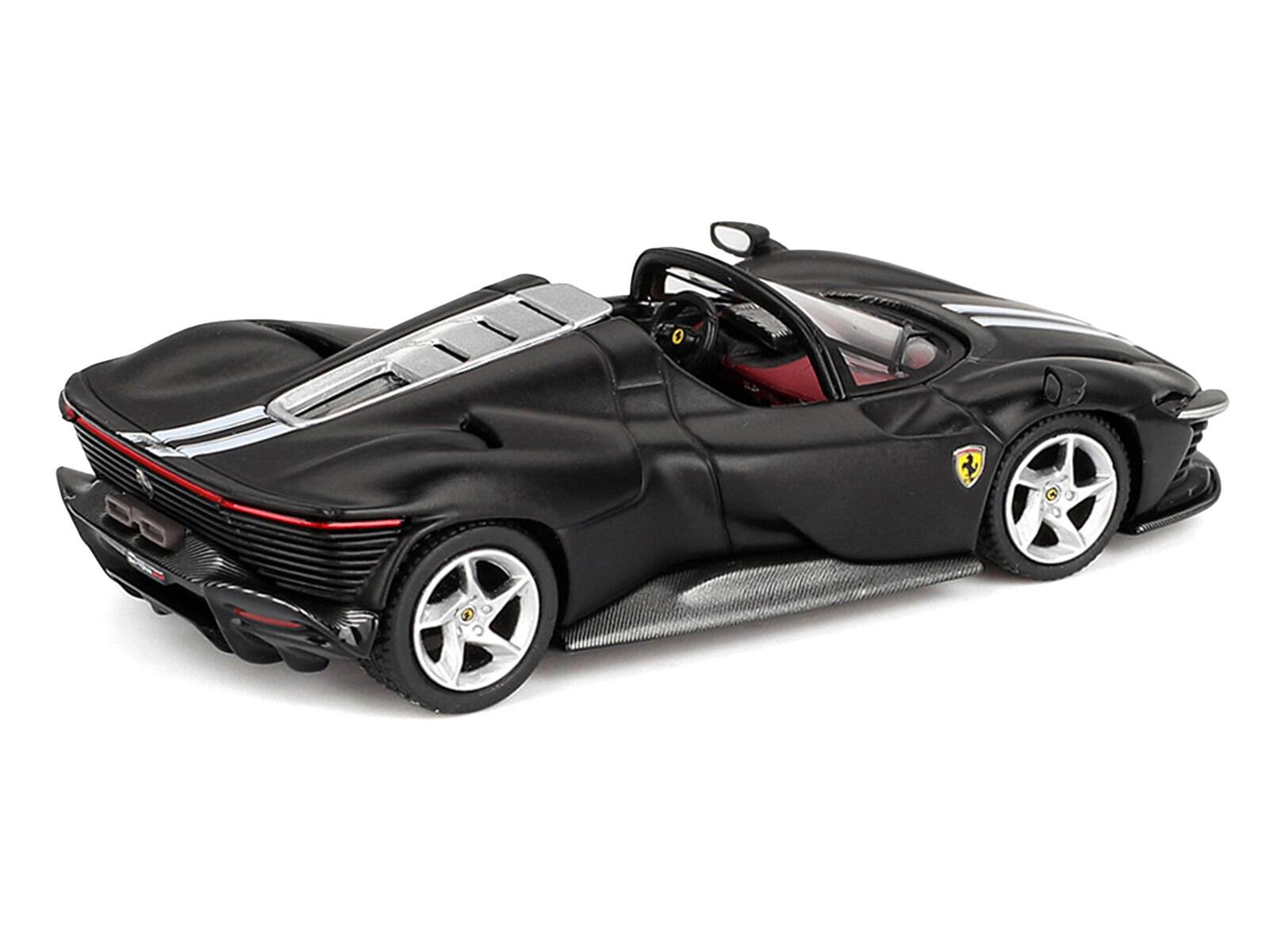 Alt View 2. BBR - Ferrari Daytona SP3 Matt Black with White Stripes and Red Interior 1/64 Diecast Model Car by BBR Models.