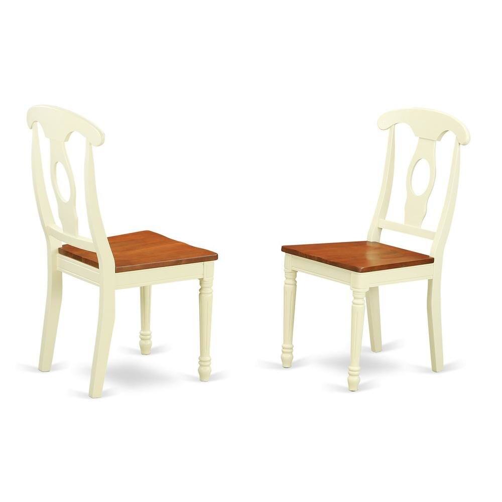 Front. FurniFact - Elegant Wooden Dining Chair Set of 2 for Kitchen and Dining Room - Buttermilk & Cherry.