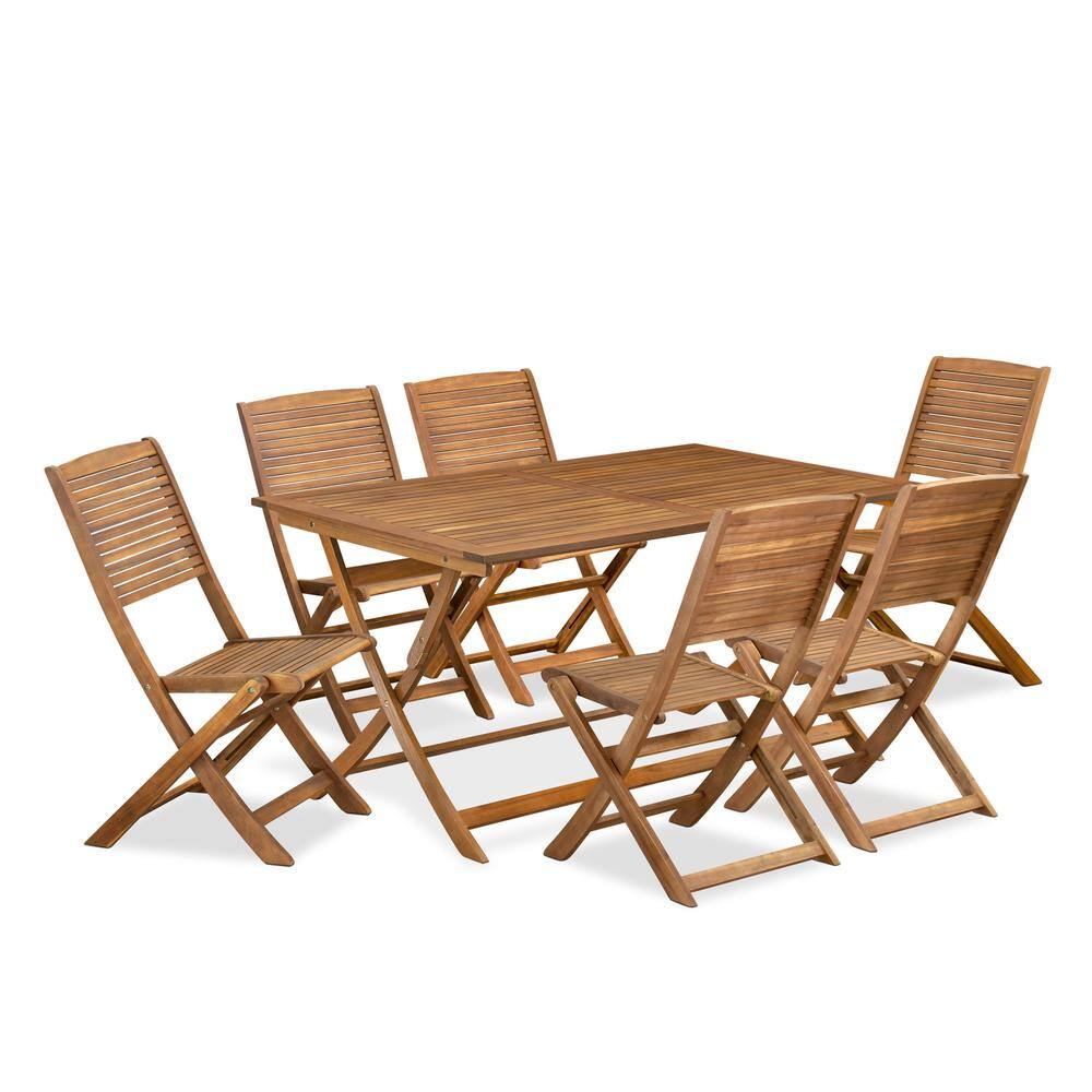 Front. East West Furniture - 7 Piece Patio Dining Set - Brown.