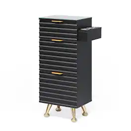 Winado - Barber Station Barber Station with Removable Glass Top & Hot Tool Holder & 3 Pull-out Drawers & Aluminium Alloy Handle - Black/Gold