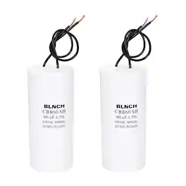 Unique Bargains - 2pcs 90uF CBB60 Running Capacitor, AC 450V 2 Wire for Air Compressor, Washing Machine, Refrigerator, Air Conditioner - White